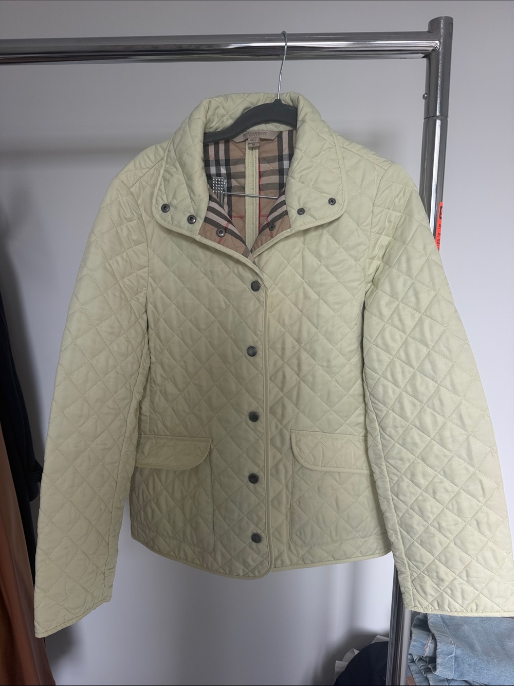 Burberry Light Cream Quilted Utility Jacket with Check Lining